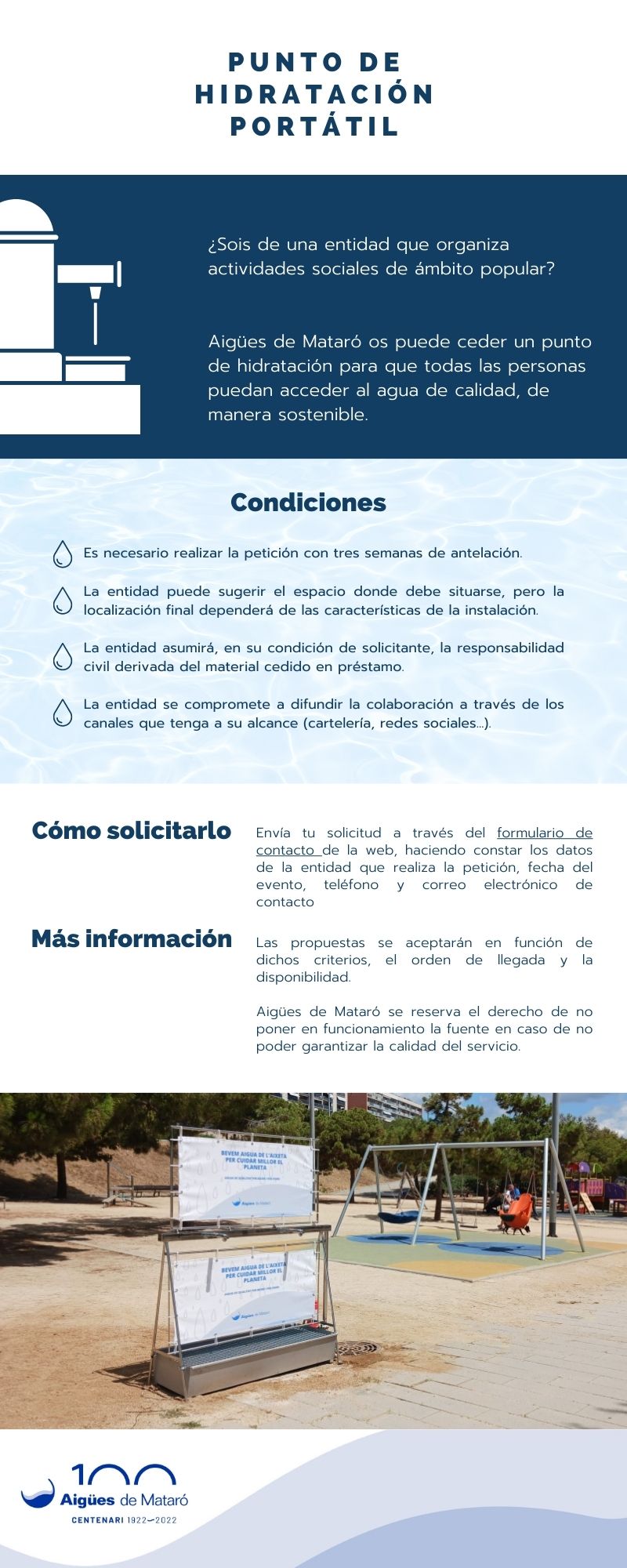 Póster con las condiciones de cesión del punto de hidratación