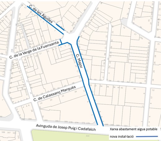 Plànol dels carrers afectats per les obres de renovació de xarxa dels carrers Major i de les Agudes