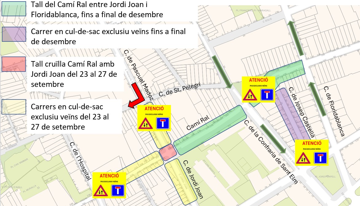 Plànol de les afectacions al trànsit del Camí Ral, segona setmana d'obres