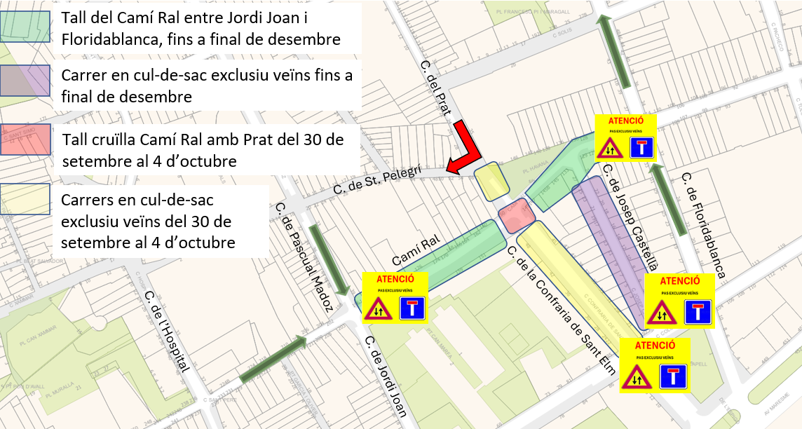 Plànol amb les afectacions durant la tercera setmana d'obres al Camí Ral