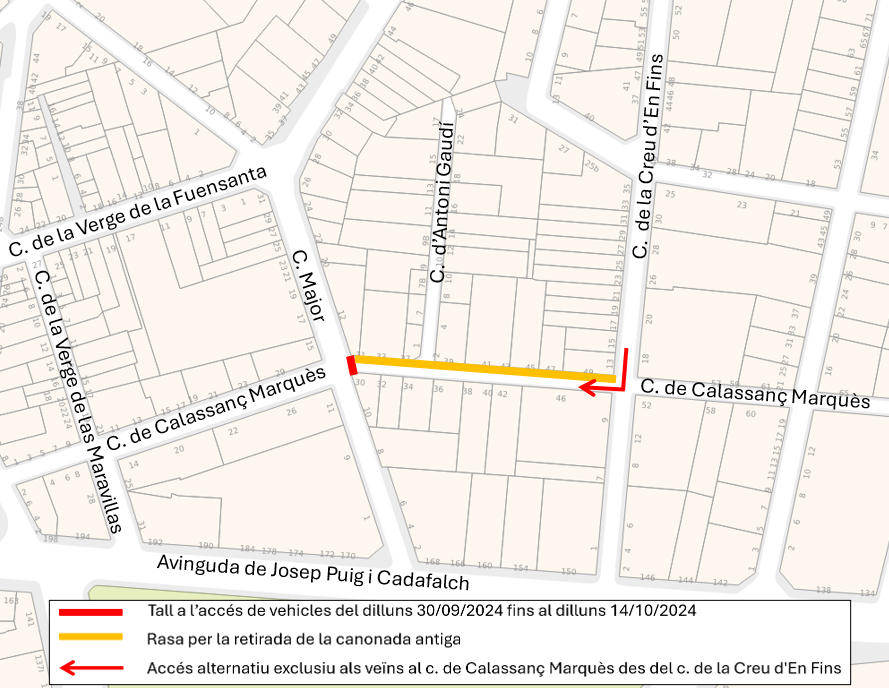 plànol del nou àmbit d'obra al carrer de Calassanç Marquès