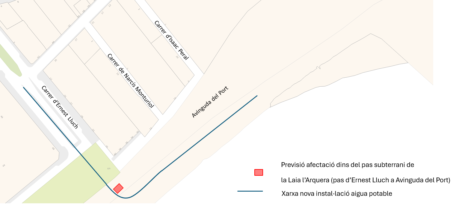 Plànol zona d'obres de renovació de la xarxa d'abastament del Port