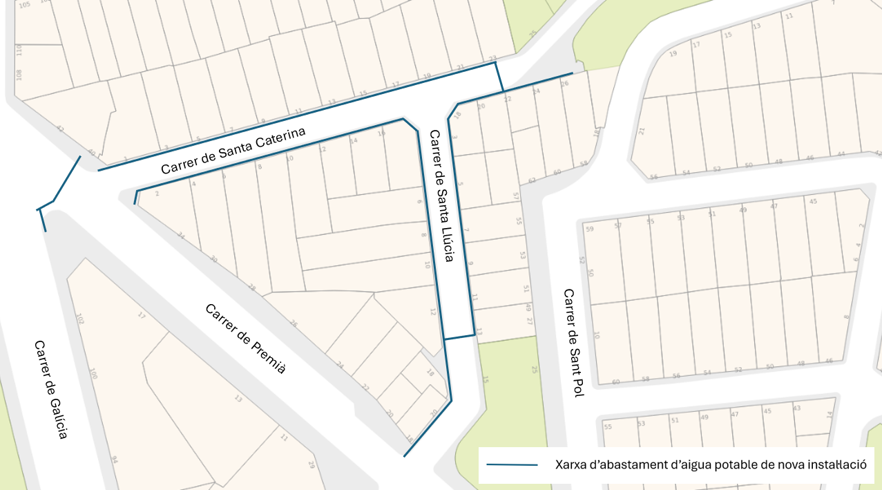 Plànol del carrer de Santa Llúcia i Santa Caterina on es faran la renovació de la xarxa d'abastament