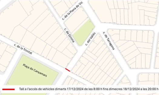 Plànol amb indicacions sobre el tall de circulació al carrer del Vallès