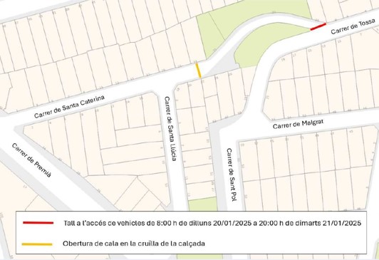 plànol de la zona afectada per tall de circulació al carrer de Santa Caterina