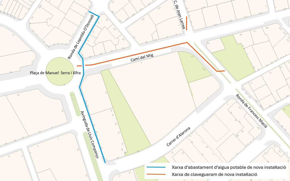 Plànol del Camí del Mig amb zones afectades per obres senyalitzades