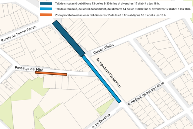 Plànol de les afectacions a l'Avinguda del Velòdrom