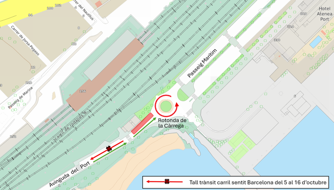 Plànol del tall de circulació a l'avinguda del Port