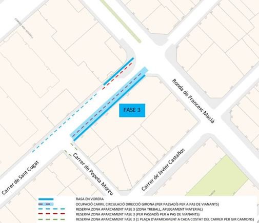 Plànol del carrer de Sant Cugat amb afectacions de la Fase 3 de les obres de renovació