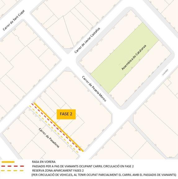 Plànol del carrer de Pasadena amb afectació d'obres de renovació de xarxa fase 2
