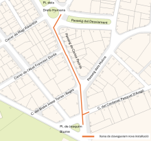 Plànol de la zona del passeig de Carles Padrós afectada per obres de renovació de clavegueram