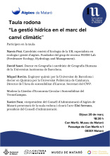 Cartell de la Taula Rodona "la gestió Hídrica en el marc del canvi climàtic"
