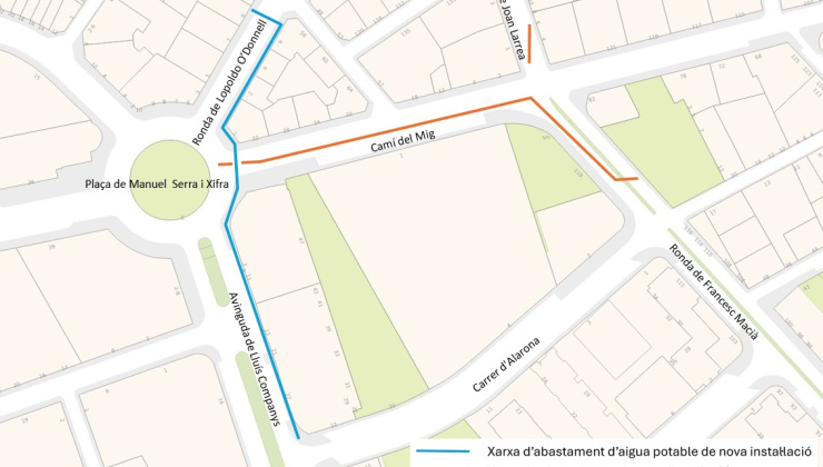 Plànol del Camí del Mig amb zones afectades per obres senyalitzades